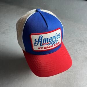 Rural Cloth America We Grow Beer Trucker Hat Blue Red One Size Snapback NWT